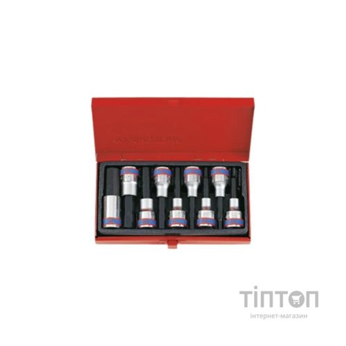 Набір головок KING TONY в головці 1/2", HEX, 4-17 мм, L = 80 мм, 9 шт (4120PR)