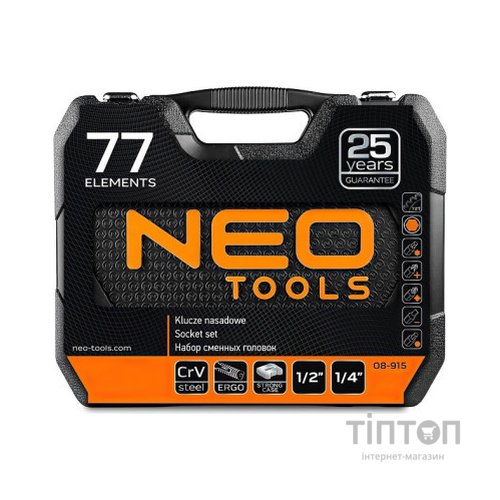 Набір інструментів Neo Tools 1/2", 1/4", CrV, 77 шт. (08-915)