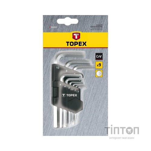 Набір інструментів Topex ключі шестигранні HEX 1.5-10 мм, 9 шт. (35D955)
