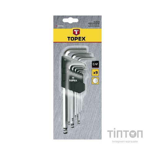 Набір інструментів Topex ключі шестигранні HEX 1.5-10 мм, набір 9 шт.*1 уп. (35D957)