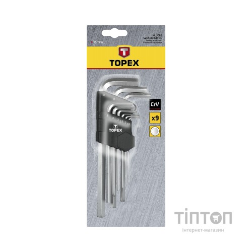 Набір інструментів Topex ключі шестигранні HEX 1.5-10 мм, набір 9 шт. (35D956)