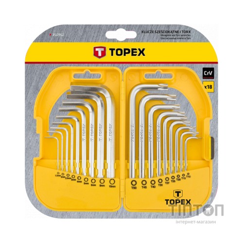 Набір інструментів Topex ключі шестигранні HEX и Torx, набір 18 шт.*1 уп. (35D952)