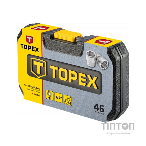 Набір інструментів Topex торцевих головок 1/4” CrV, 46 шт. (38D640)