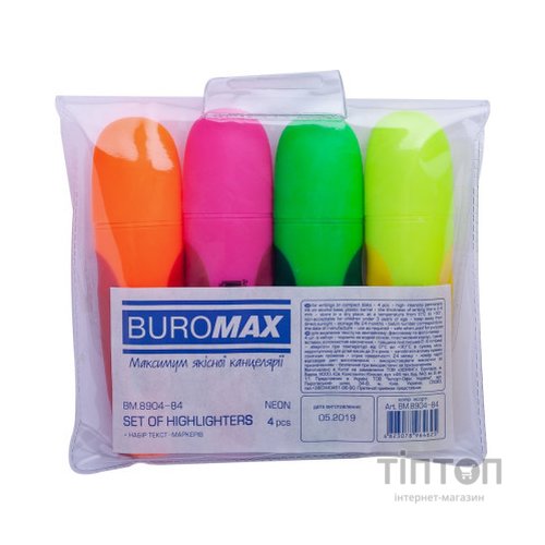 Набір маркерів Buromax highlighter pen, NEON, chisel tip, SET 4 colors (BM.8904-84)
