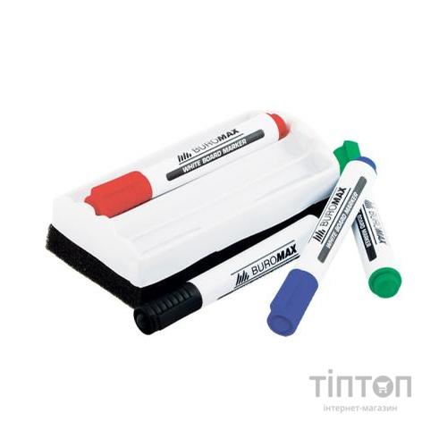 Набір маркерів Buromax JOBMAX Board, SET*4шт+губка (BM.8800-84)
