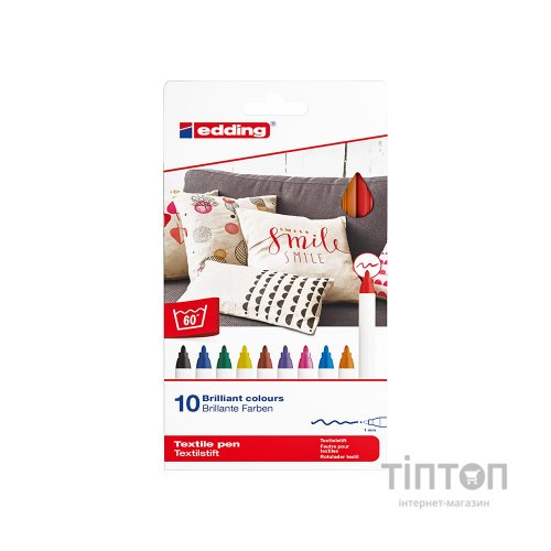 Набір маркерів Edding набір з 10-ти Textile Classic 1 мм асорті (4600/10C)