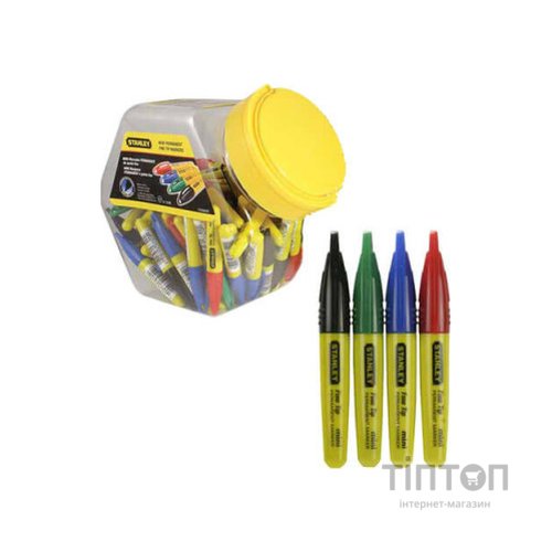 Набір маркерів Stanley Permanent, 90мм, Black/Green/Blue/Red, 72 шт, із загостреним наконечником, (1-47-329_72)
