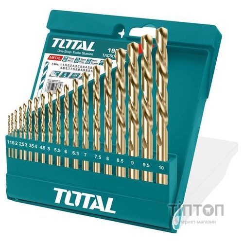 Набір спіральних свердел TOTAL TACSD0195 19шт, d=1-10мм