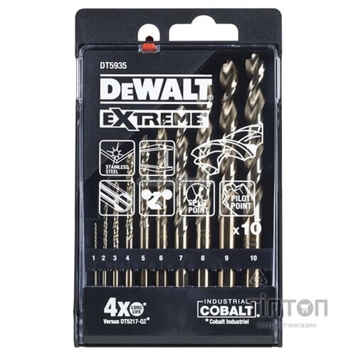 Набір свердл DeWALT по металу EXTREME COBALT,HSS-Co,10 шт., пластикова касета (DT5935)