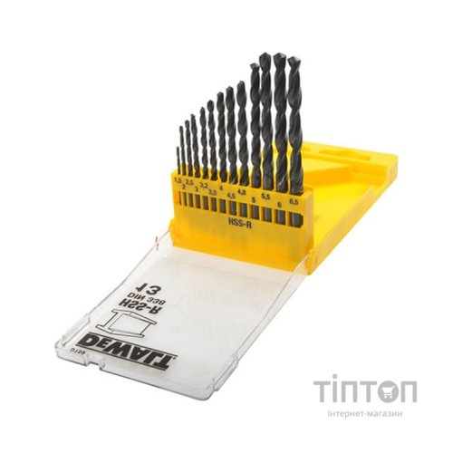 Набір свердл DeWALT HSS-R по металлу, 13шт, d=1,5-6,5мм. (DT5912)