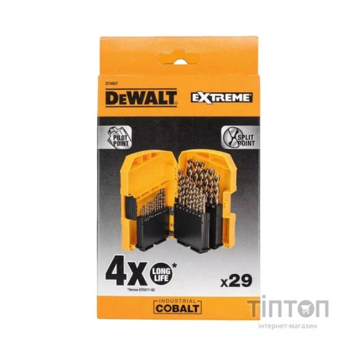 Набір свердл DeWALT по металу EXTREME INDUSTRIAL COBALT,HSS- Co, d=1-13 мм, 29 ш (DT4957)