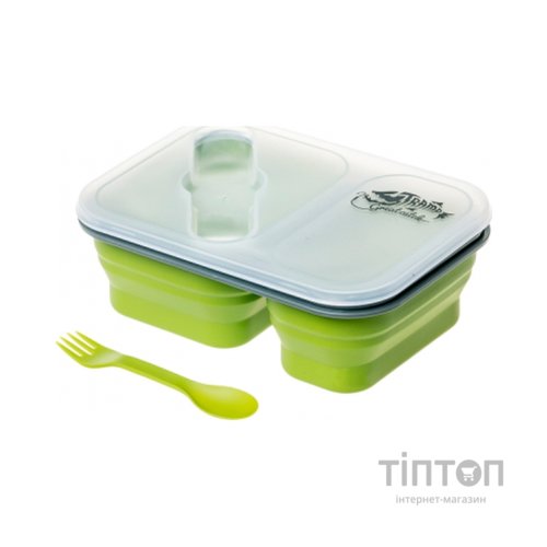 Набір туристичного посуду Tramp 2 отсека силиконовый 900ml с ловилкой olive (UTRC-090-olive)