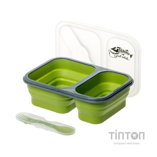 Набір туристичного посуду Tramp 2 отсека силиконовый 900ml с ловилкой olive (UTRC-090-olive)