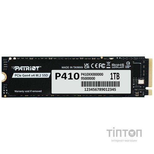 Накопичувач SSD 1TB Patriot P410 M.2 2280 PCIe NVMe 4.0 x4 TLC (P410P1TBM28H)