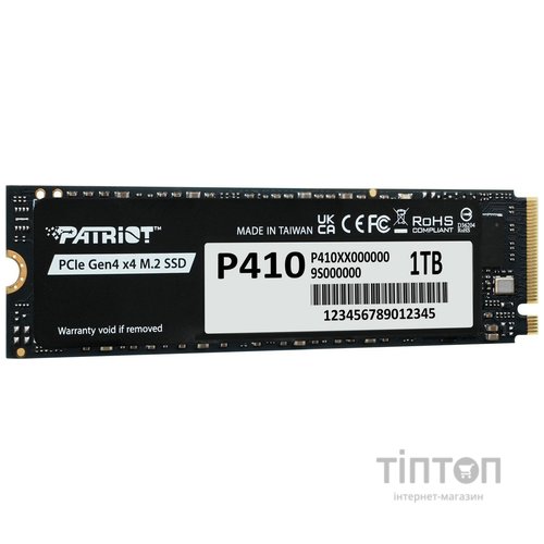 Накопичувач SSD 1TB Patriot P410 M.2 2280 PCIe NVMe 4.0 x4 TLC (P410P1TBM28H)