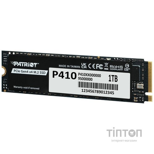 Накопичувач SSD 1TB Patriot P410 M.2 2280 PCIe NVMe 4.0 x4 TLC (P410P1TBM28H)
