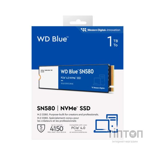 Накопичувач SSD M.2 2280 1TB SN580 Blue WD (WDS100T3B0E)