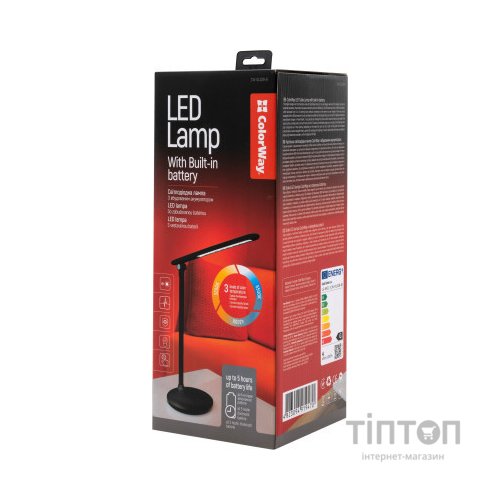 Настільна лампа ColorWay 4W with built-in battery 1800 mAh USB in/out 5V*1A, black (CW-DL02B-B)
