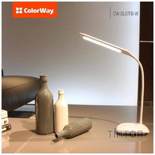 Настільна лампа ColorWay LED Flexible 360 with built-in accumulator 1200mAh (CW-DL07FB-W)