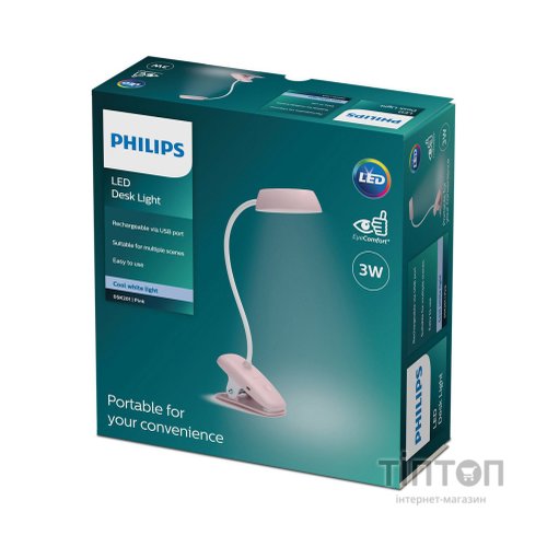 Настільна лампа Philips Donutclip 3Вт 4000K 1200мАг USB-A рожевий (929003179607)