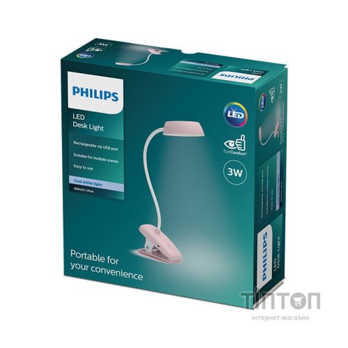 Настільна лампа Philips LED Reading Desk lamp Donutclip 3W, 4000K, 1200mAh (Lithium battery), рожевий (929003179627)