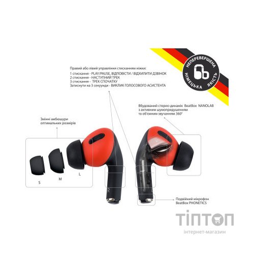 Навушники BeatBox PODS PRO 1 Wireless Charging Black-Red (bbppro1wcbr)