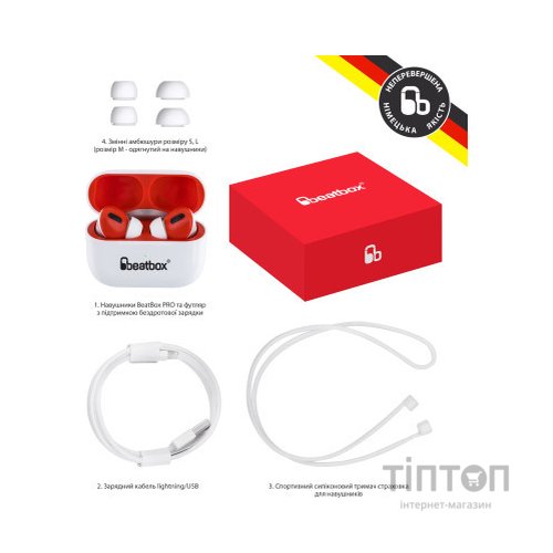 Навушники BeatBox PODS PRO 1 Wireless Charging White-Red (bbppro1wcwr)