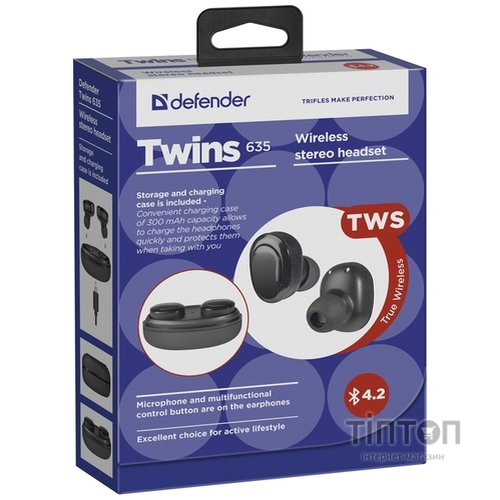Навушники Defender Twins 635 TWS Bluetooth Black (63635)