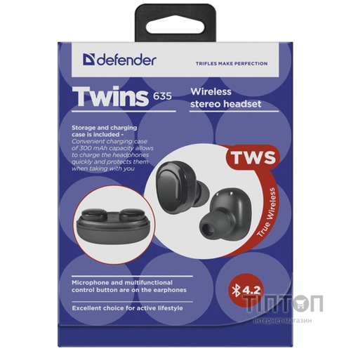 Навушники Defender Twins 635 TWS Bluetooth Black (63635)
