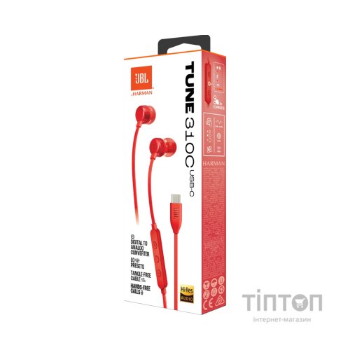 Навушники JBL Tune 310C USB-C Red (JBLT310CRED)