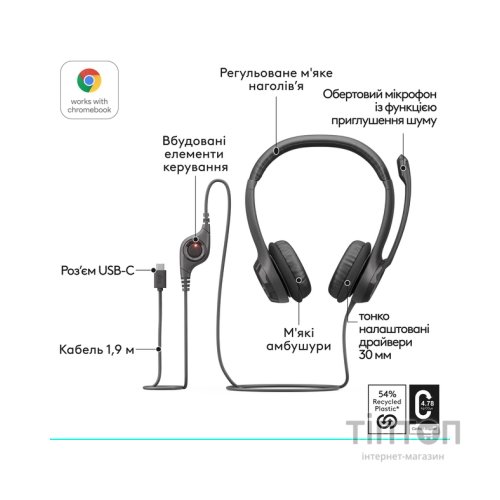 Навушники Logitech H390 USB-C Midnight Black (981-001576)
