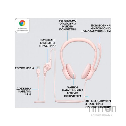 Навушники Logitech H390 USB Rose (981-001281)