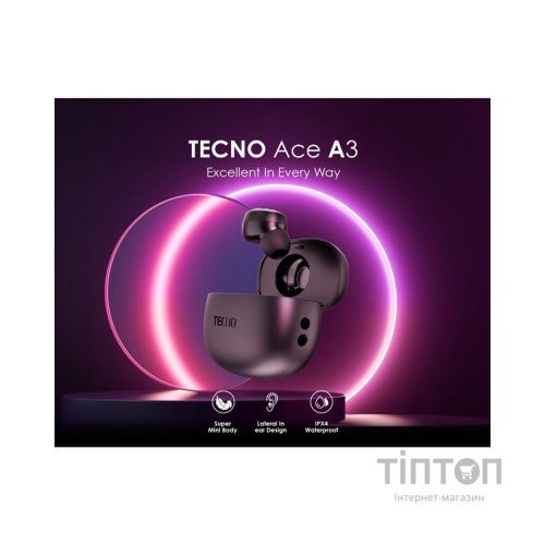 Навушники Tecno Ace A3 Mono Black (4895180761164)