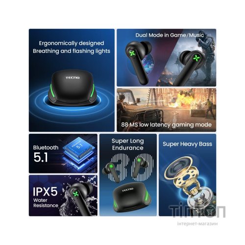 Навушники Tecno G01 Black (4895180780899)