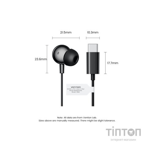 Навушники Vention Echo Lite USB-C In-Ear Wired Black (GBBBAV)