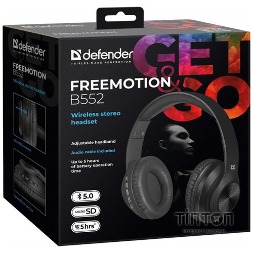 Навушники з мікрофоном Defender FreeMotion B552 Bluetooth, чорні (63552)
