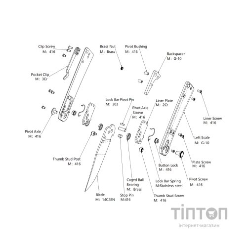 Ніж Hightron Pathwright, 14C28N, G10, зелений, чорний клинок (HK03GRN)
