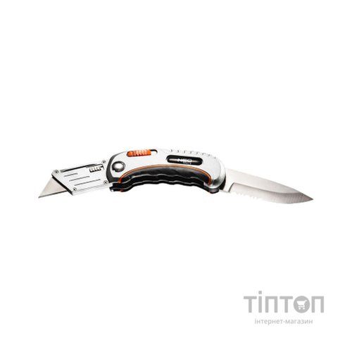 Ніж монтажний Neo Tools складаний, 2 наконечники, 5 трапецієподібних лез у наборі, чохол (63-710)