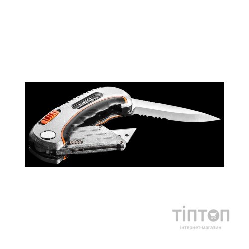 Ніж монтажний Neo Tools складаний, 2 наконечники, 5 трапецієподібних лез у наборі, чохол (63-710)