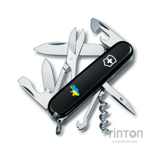 Ніж Victorinox Climber Ukraine Black "Карта України Жовто-Блакитна" (1.3703.3_T1166u)