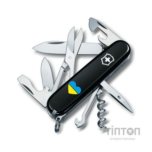 Ніж Victorinox Climber Ukraine Black "Серце жовто-блакитне" (1.3703.3_T1090u)