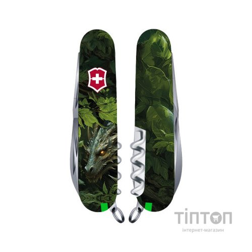 Ніж Victorinox Huntsman Zodiac 91 мм Зелений дерев'яний дракон (1.3713.3_Z3240p)