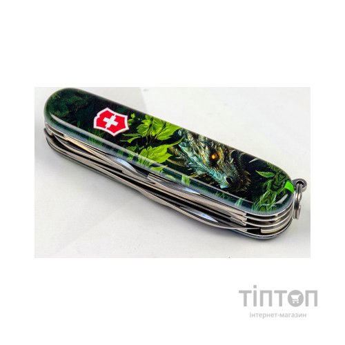 Ніж Victorinox Huntsman Zodiac 91 мм Зелений дерев'яний дракон (1.3713.3_Z3240p)