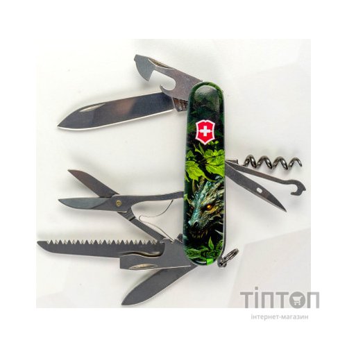 Ніж Victorinox Huntsman Zodiac 91 мм Зелений дерев'яний дракон (1.3713.3_Z3240p)