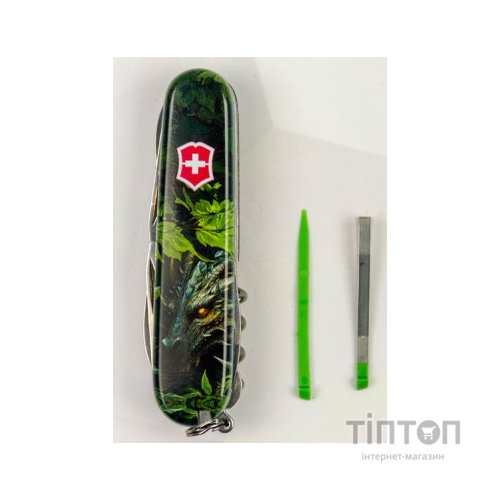 Ніж Victorinox Huntsman Zodiac 91 мм Зелений дерев'яний дракон (1.3713.3_Z3240p)
