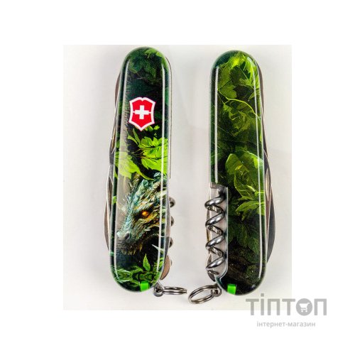 Ніж Victorinox Huntsman Zodiac 91 мм Зелений дерев'яний дракон (1.3713.3_Z3240p)