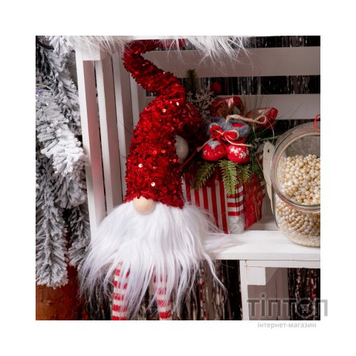 Новорічна фігурка Novogod`ko Гном, червона паєтка, 56 см, LED (973733)
