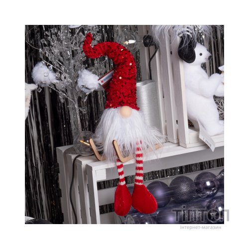 Новорічна фігурка Novogod`ko Гном, червона паєтка, 56 см, LED (973733)