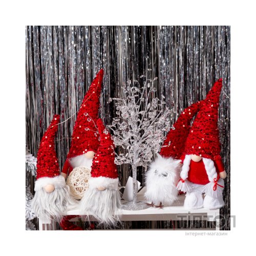 Новорічна фігурка Novogod`ko Гном Хлопчик, червона паєтка, 29 см, LED (973722)