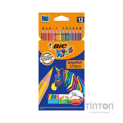 Олівці кольорові Bic Evolution Stripers 12 шт (bc9505221)
